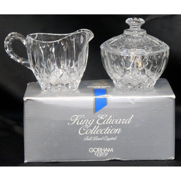 Vtg Gorham King Edward Collection Sugar & Cream Set C455 Glass Lead Crystal Lid - Picture 1 of 12